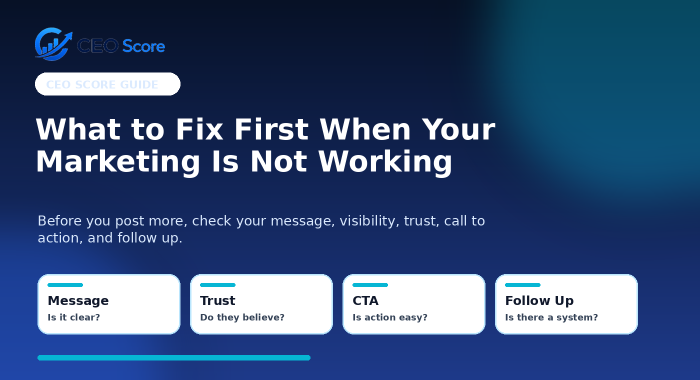 CEOscore.ai guide about what to fix first when marketing is not working