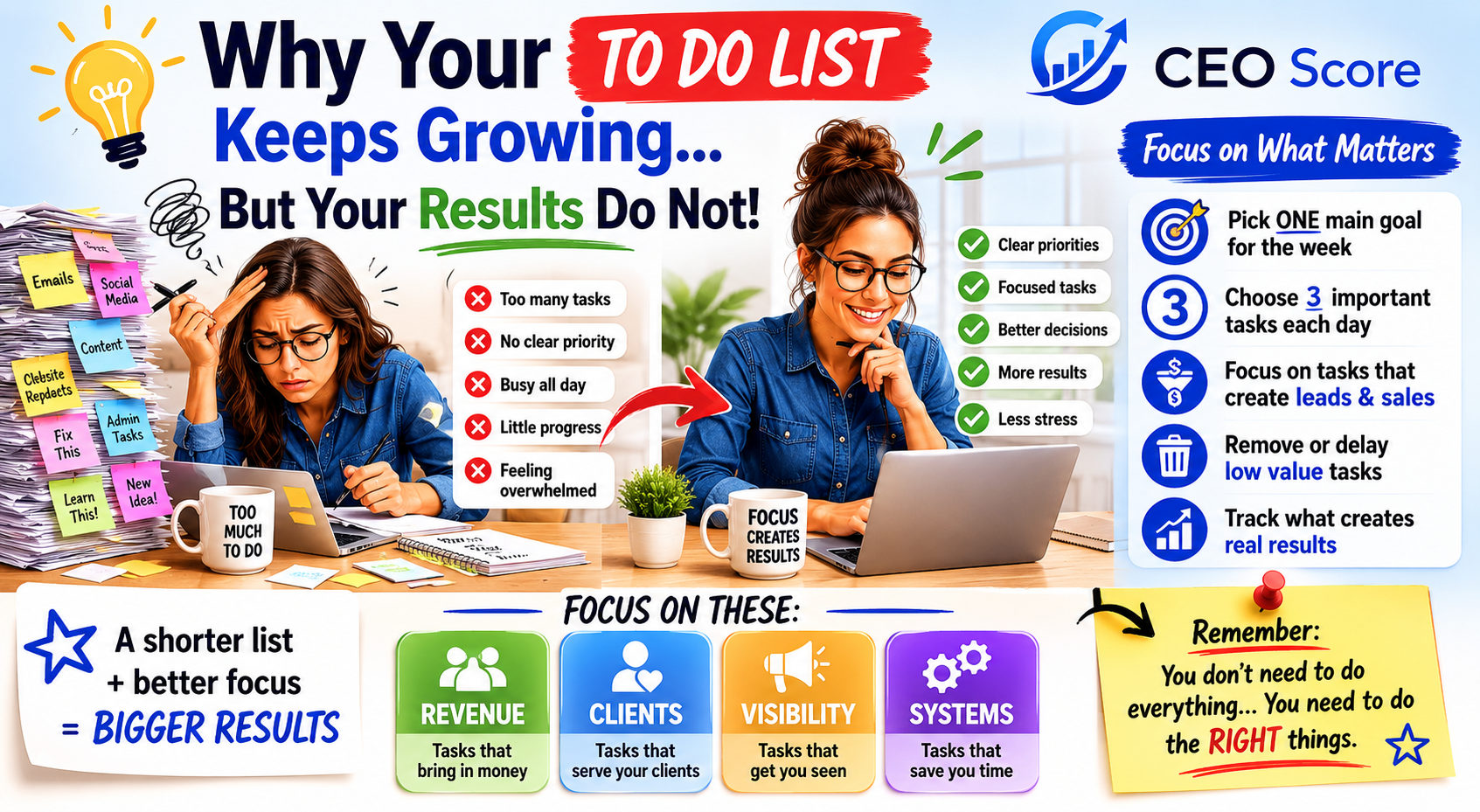 CEO Score guide about why a business to do list keeps growing without better results